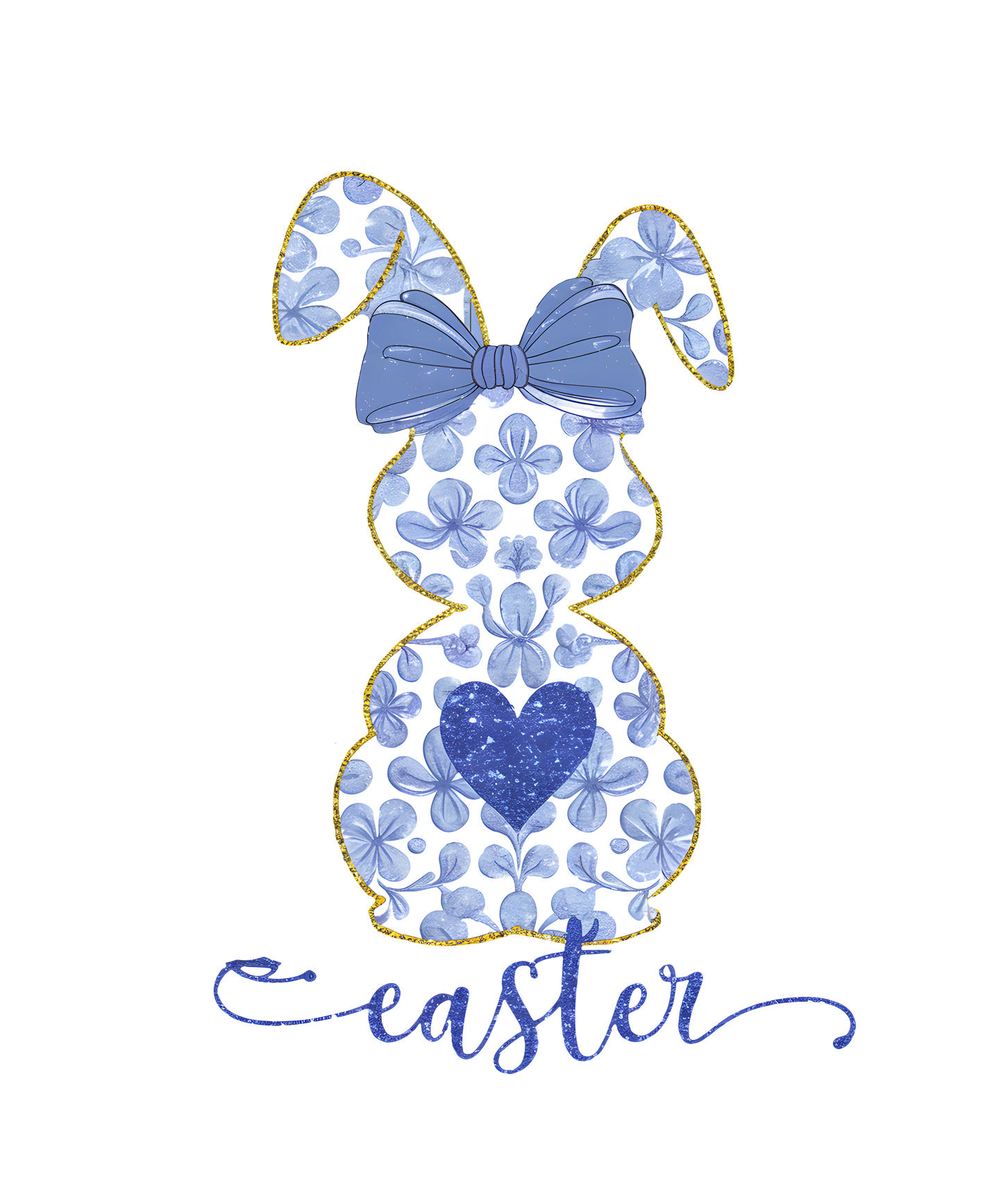 Blue Floral Easter Rabbit- Print Only