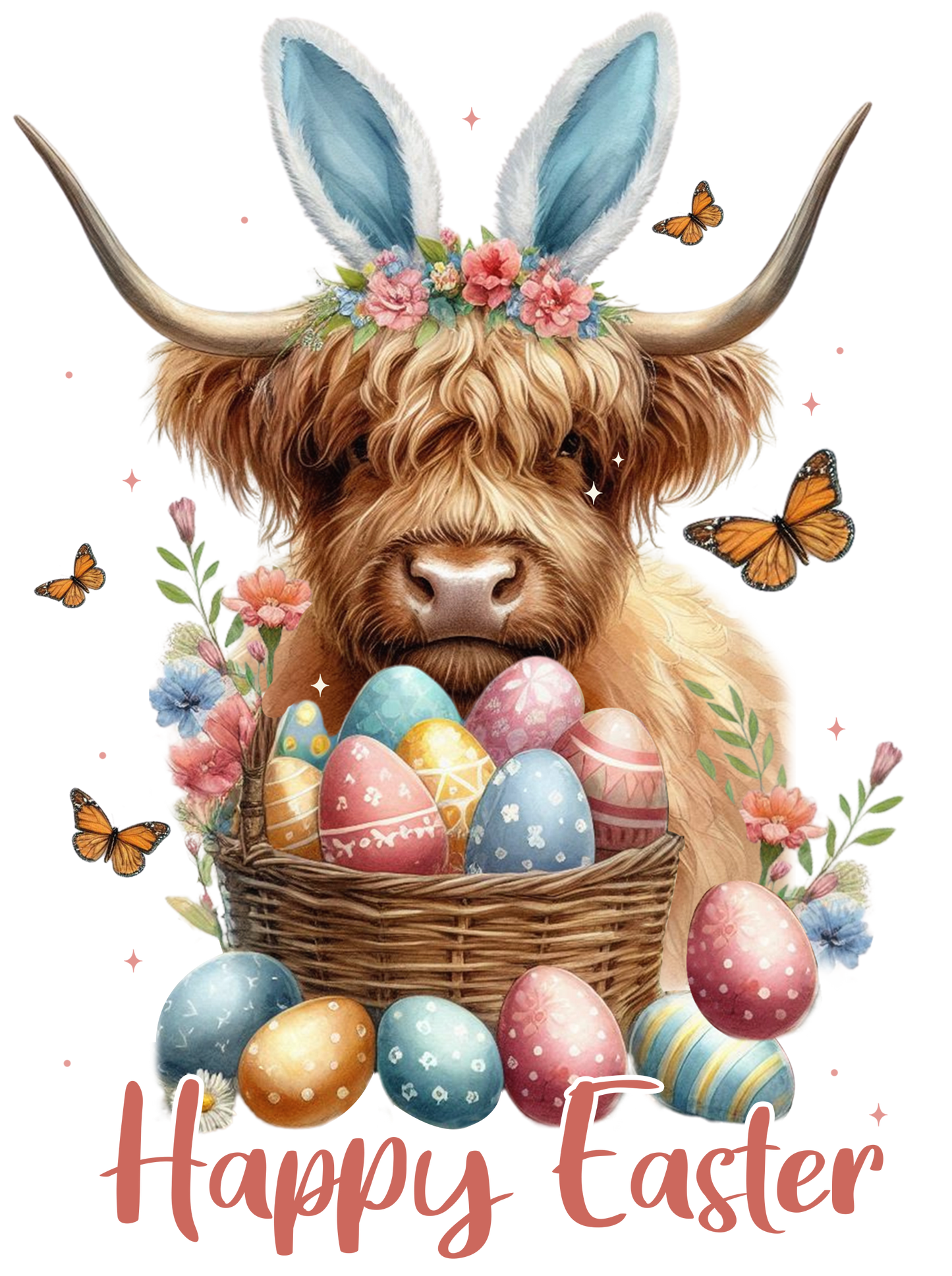 Happy Easter- Highland Cow- Print Only
