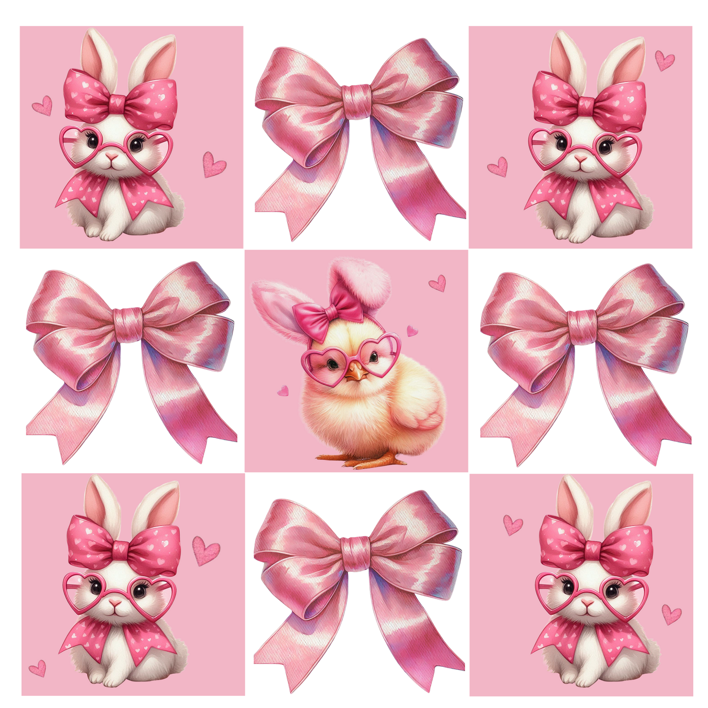 Rabbits & Bows- Pink Background- Print Only