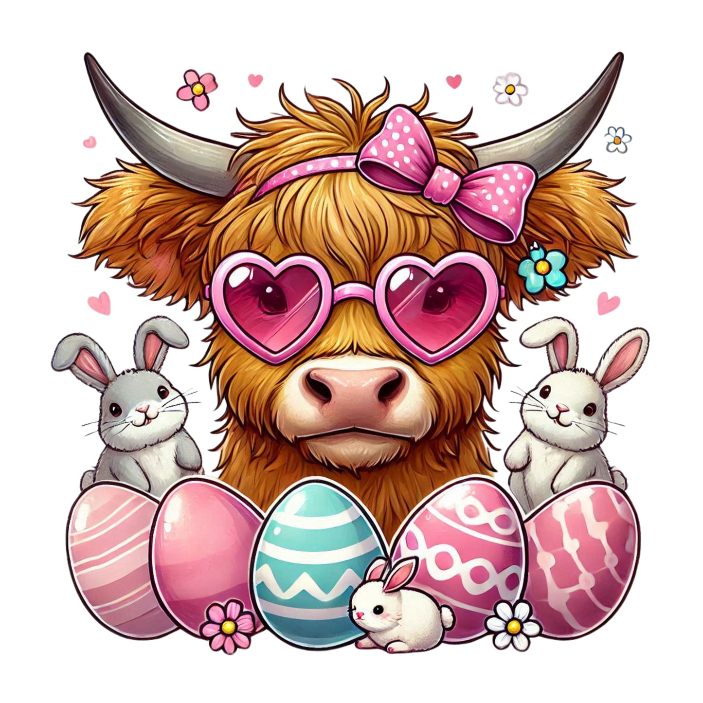 Retro Easter- Highland Cow- Print Only