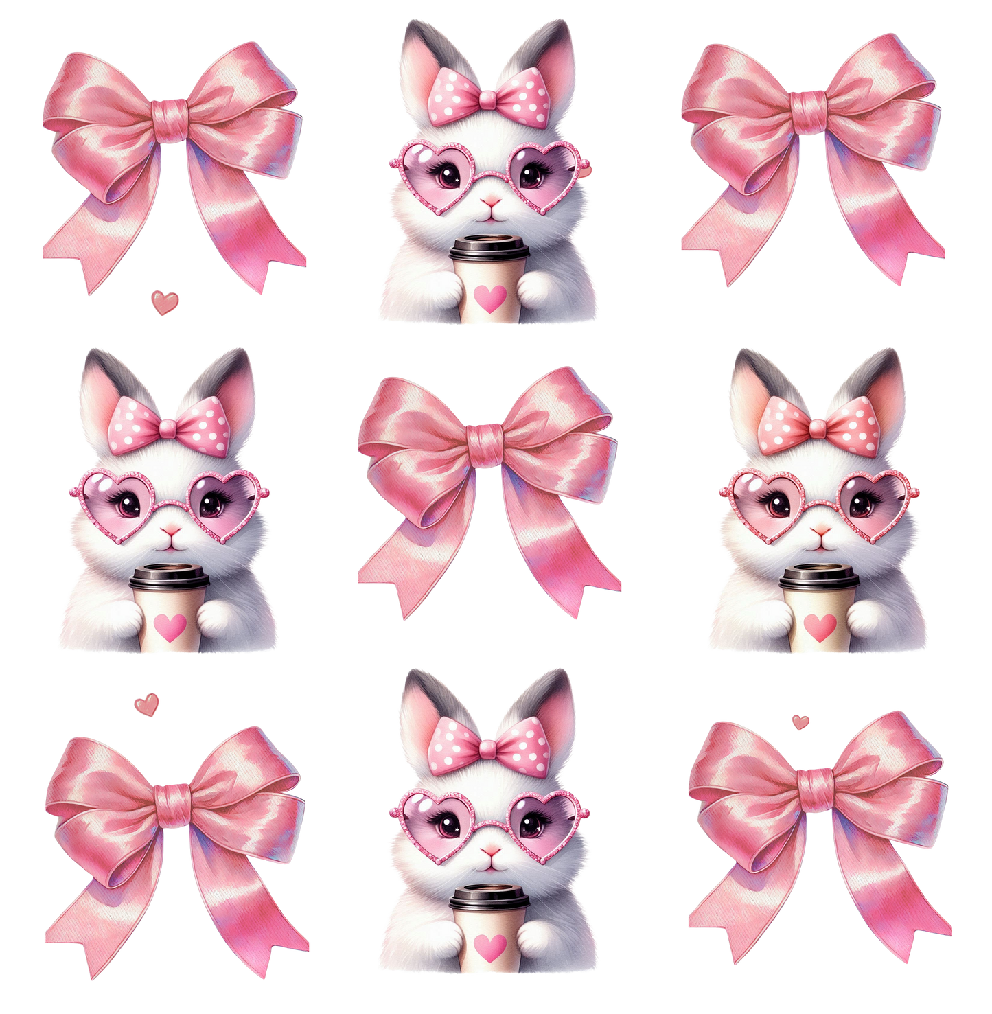 Rabbits & Bows- White Background- Print Only